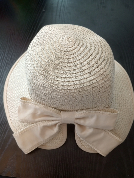 Beige Cream Raffia Woven Straw Sun Foldable Hat with Bow main image 5